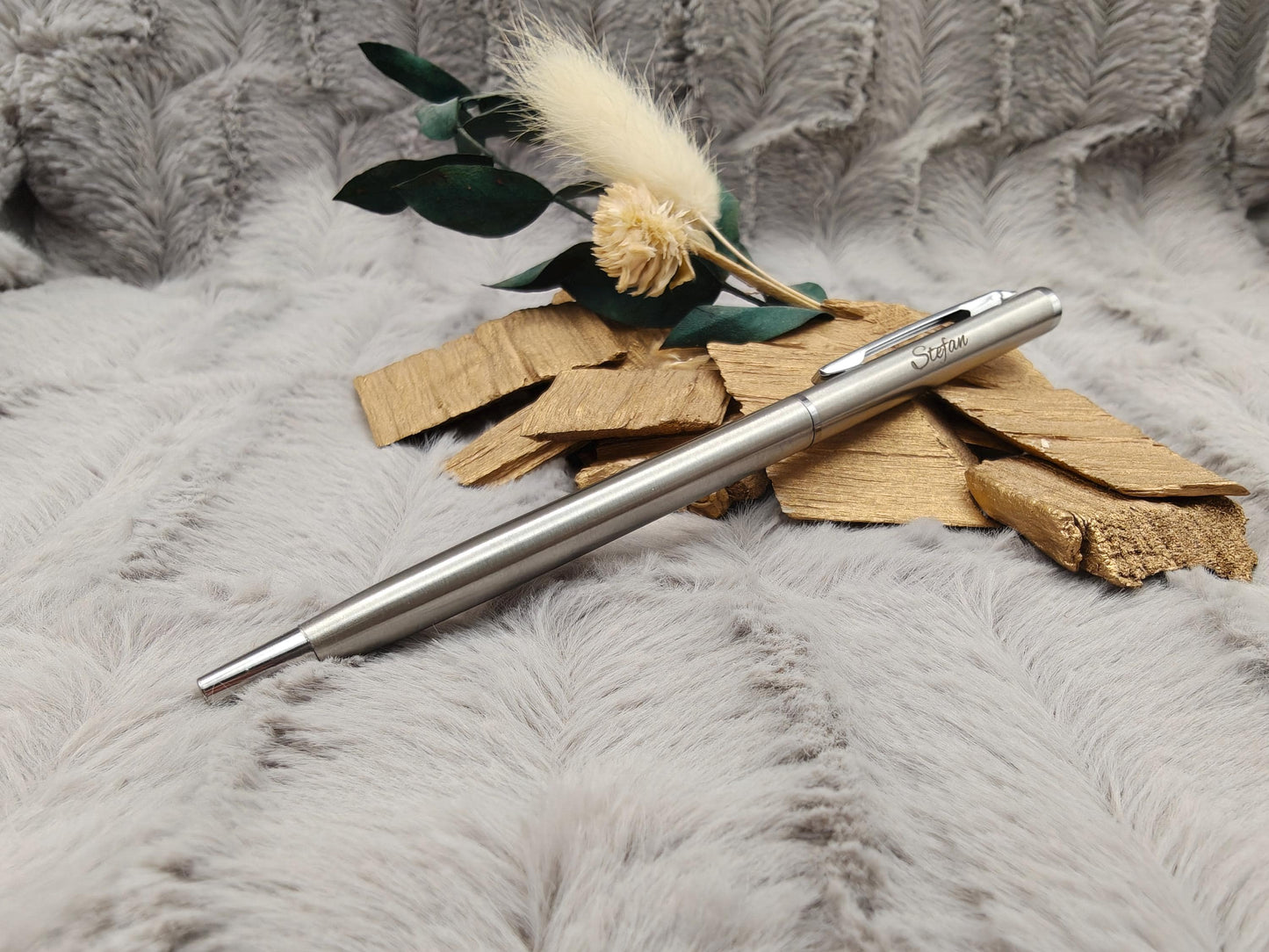 Kugelschreiber personalisiert Slim mit Gravur Kuli Stift Holz Gastgeschenk Geschenk Gift Edelstahl