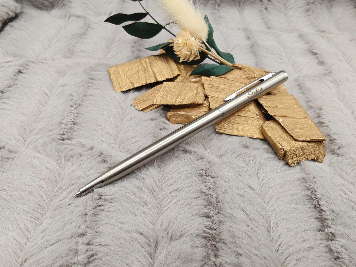 Kugelschreiber personalisiert Slim mit Gravur Kuli Stift Holz Gastgeschenk Geschenk Gift Edelstahl