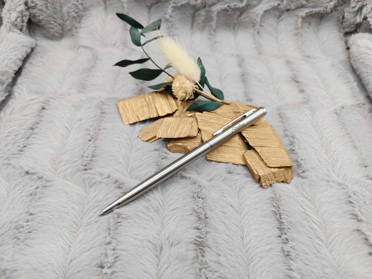 Kugelschreiber personalisiert Slim mit Gravur Kuli Stift Holz Gastgeschenk Geschenk Gift Edelstahl