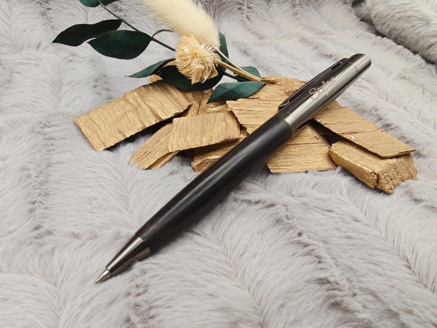 Edler Kugelschreiber Gelstift personalisiert mit Gravur schwarz Kuli Stift Holz Gastgeschenk Geschenk Gift