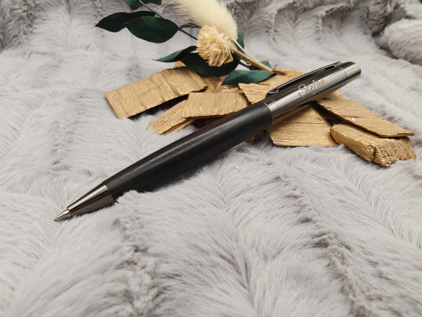 Edler Kugelschreiber Gelstift personalisiert mit Gravur schwarz Kuli Stift Holz Gastgeschenk Geschenk Gift