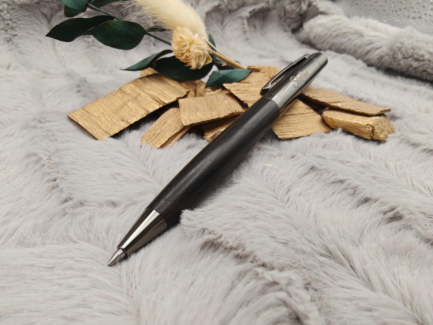 Edler Kugelschreiber Gelstift personalisiert mit Gravur schwarz Kuli Stift Holz Gastgeschenk Geschenk Gift