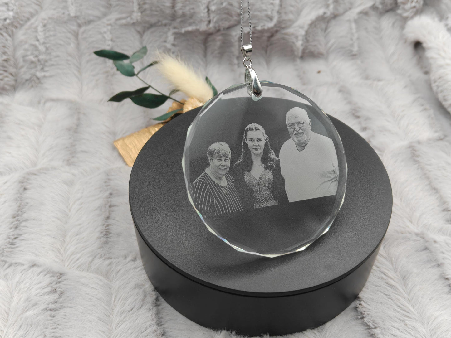 Baumanhänger Kristall mit Fotogravur Christbaumanhänger Baumschmuck Schmuck Weihnachten Fensterschmuck