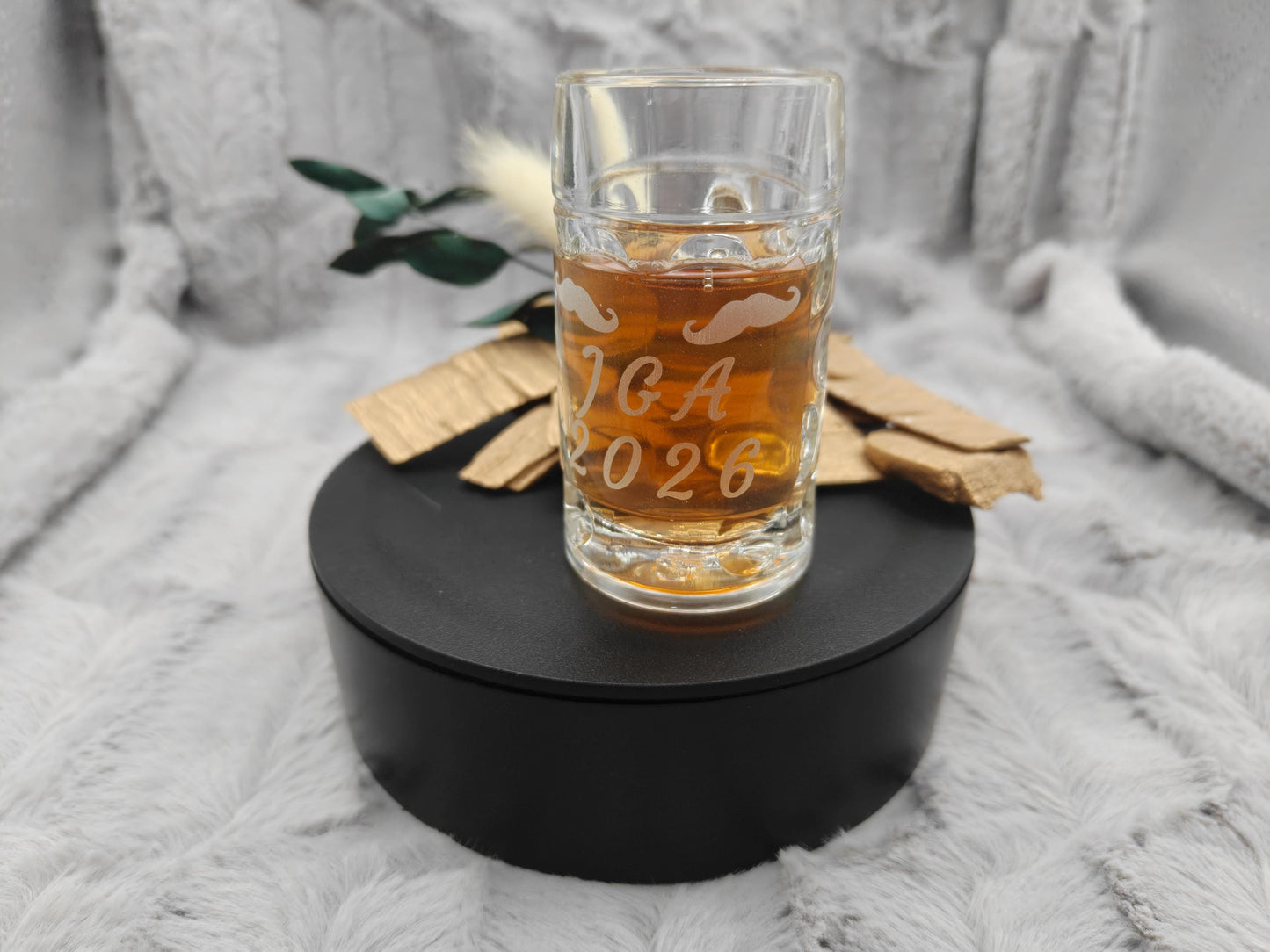 Schnapsglas Mini personalisiert Maßkrug Bierkrug Glas JGA Hochzeit Party Gag 40ml mit individueller Gravur