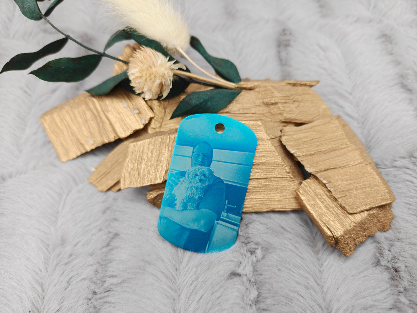 Dog Tag Hundemarke mit Fotogravur aus Aluminium eloxiert | Personalisierte Erkennungsmarke mit Foto | Individueller Anhänger inkl. Kette