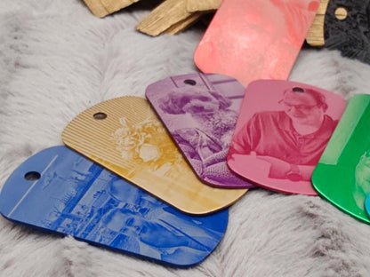 Dog Tag Hundemarke mit Fotogravur aus Aluminium eloxiert | Personalisierte Erkennungsmarke mit Foto | Individueller Anhänger inkl. Kette