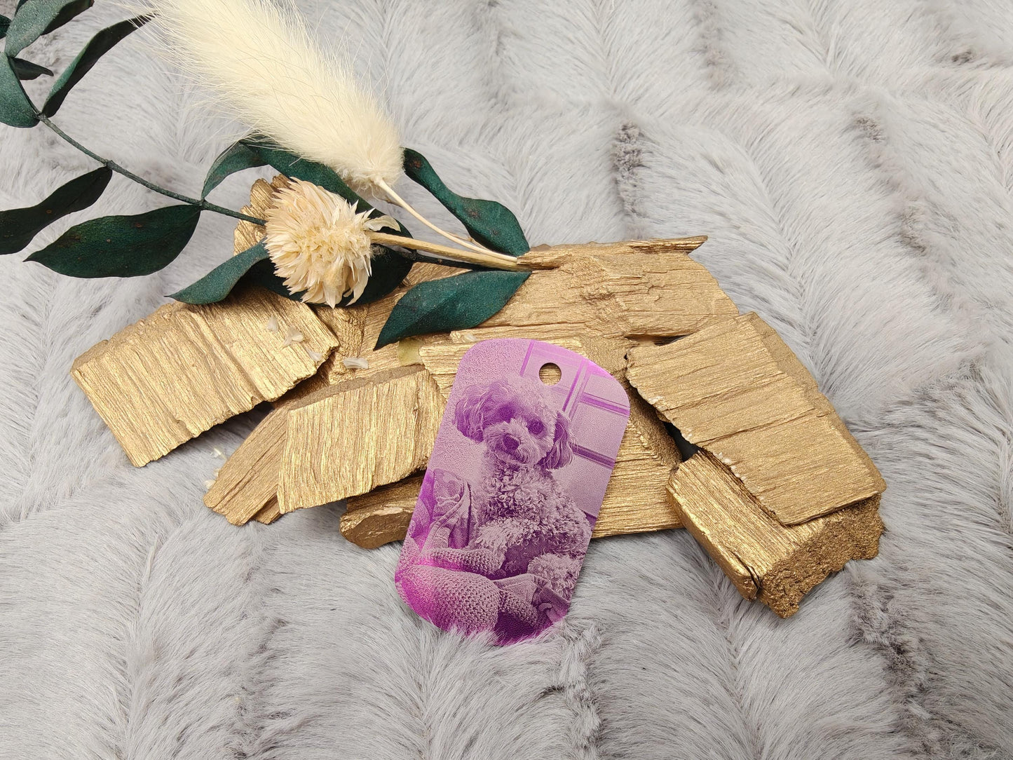 Dog Tag Hundemarke mit Fotogravur aus Aluminium eloxiert | Personalisierte Erkennungsmarke mit Foto | Individueller Anhänger inkl. Kette