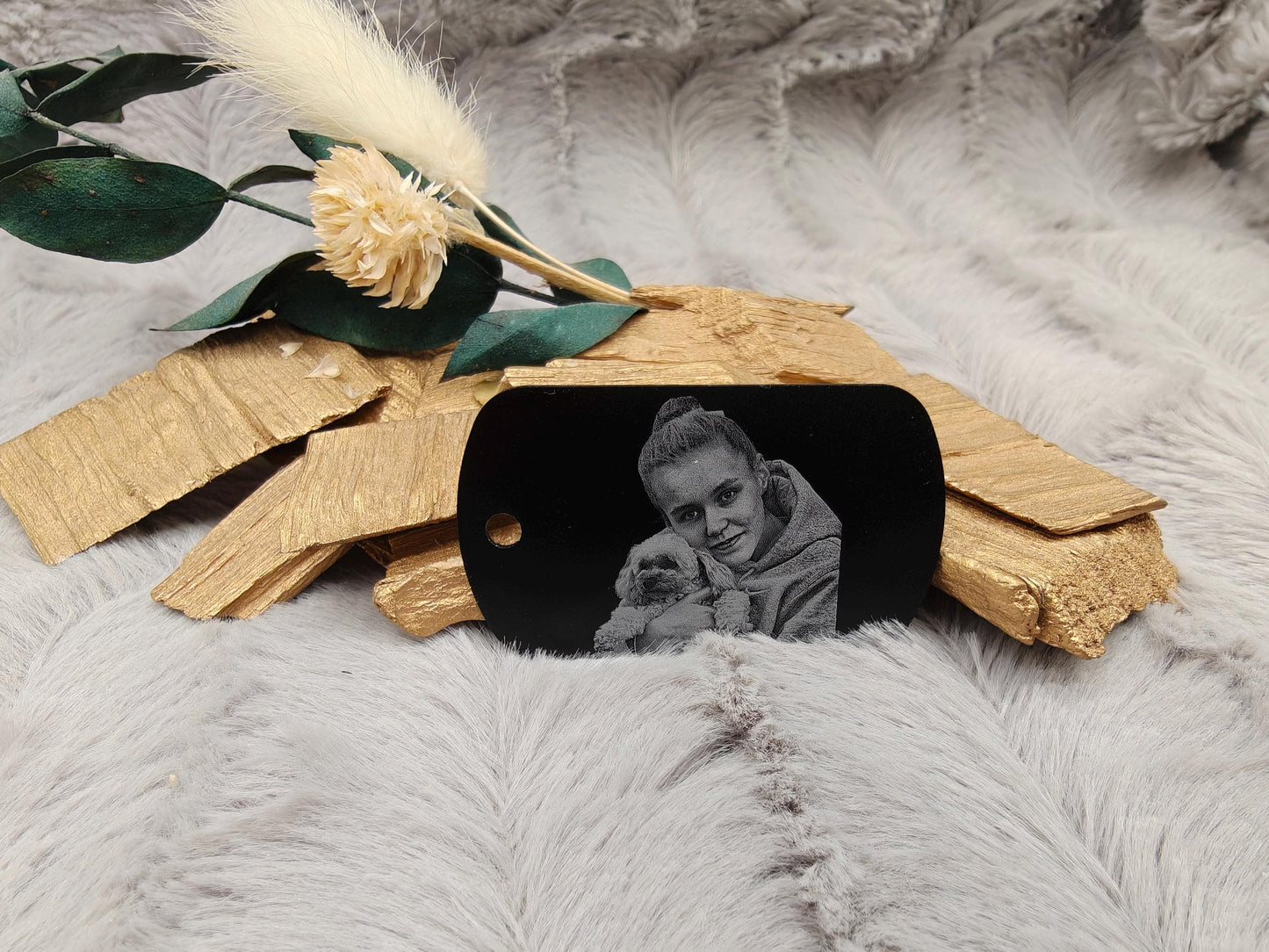 Dog Tag Hundemarke mit Fotogravur aus Aluminium eloxiert | Personalisierte Erkennungsmarke mit Foto | Individueller Anhänger inkl. Kette