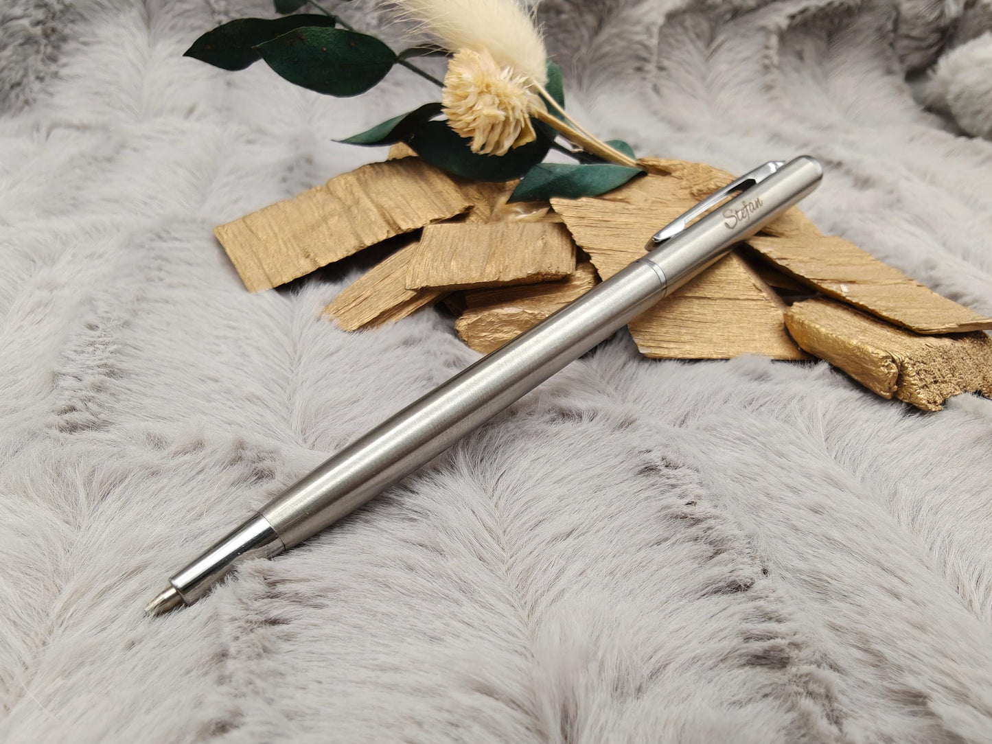 Kugelschreiber personalisiert Slim mit Gravur Kuli Stift Holz Gastgeschenk Geschenk Gift Edelstahl