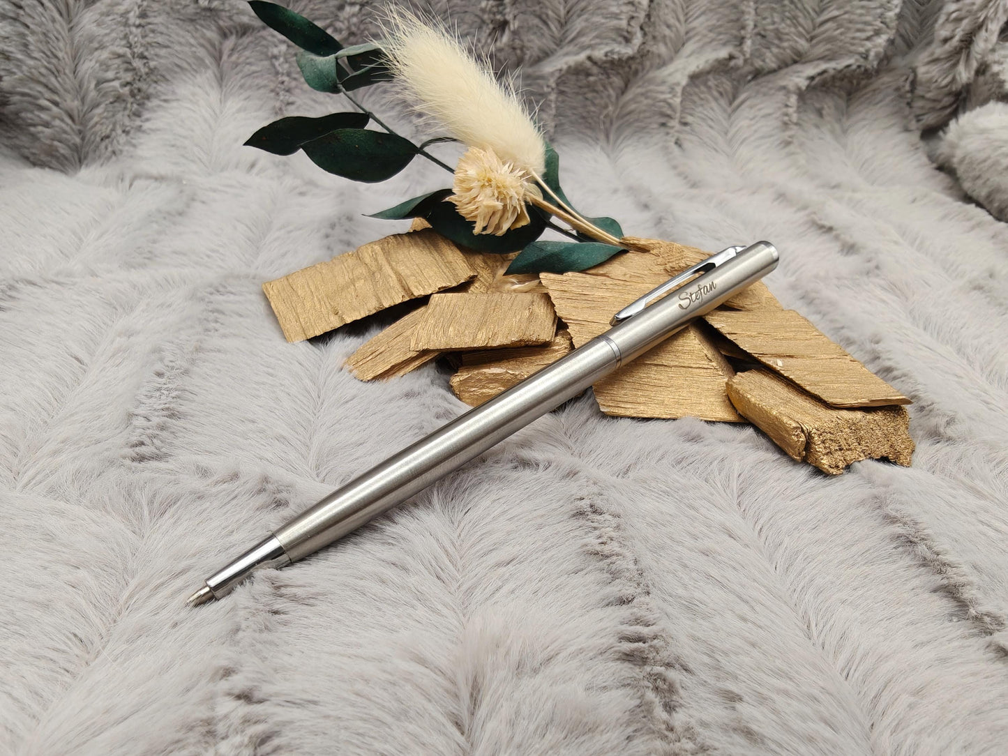 Kugelschreiber personalisiert Slim mit Gravur Kuli Stift Holz Gastgeschenk Geschenk Gift Edelstahl