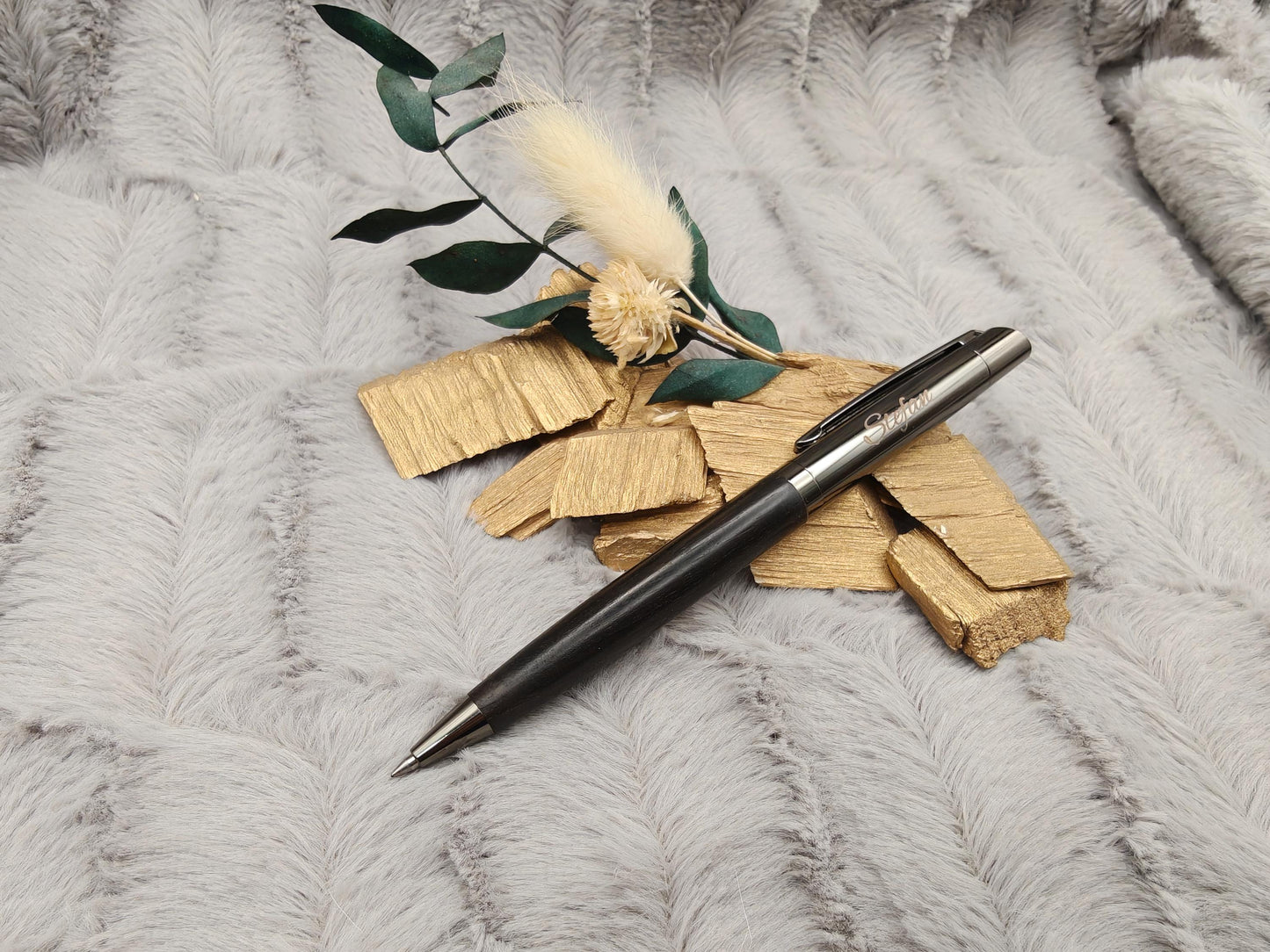 Edler Kugelschreiber Gelstift personalisiert mit Gravur schwarz Kuli Stift Holz Gastgeschenk Geschenk Gift
