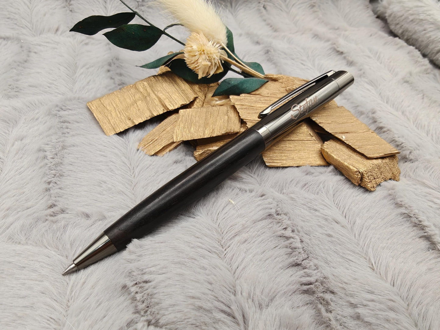 Edler Kugelschreiber Gelstift personalisiert mit Gravur schwarz Kuli Stift Holz Gastgeschenk Geschenk Gift