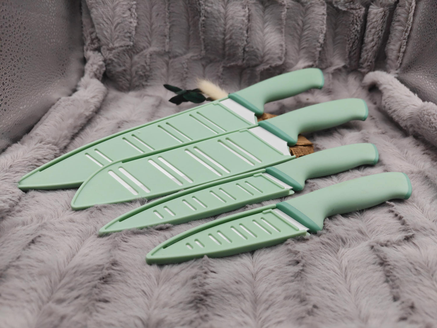 Personalisiertes Messerset 4-teilig Mintgrün mit Gravur | Kochmesser Santoku Küchenmesser Gemüsemesser | Edelstahl | Einzug & Hochzeit