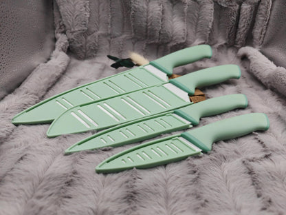 Personalisiertes Messerset 4-teilig Mintgrün mit Gravur | Kochmesser Santoku Küchenmesser Gemüsemesser | Edelstahl | Einzug & Hochzeit