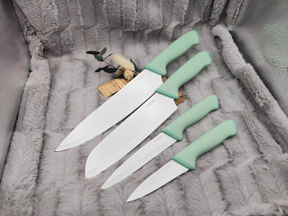 Personalisiertes Messerset 4-teilig Mintgrün mit Gravur | Kochmesser Santoku Küchenmesser Gemüsemesser | Edelstahl | Einzug & Hochzeit