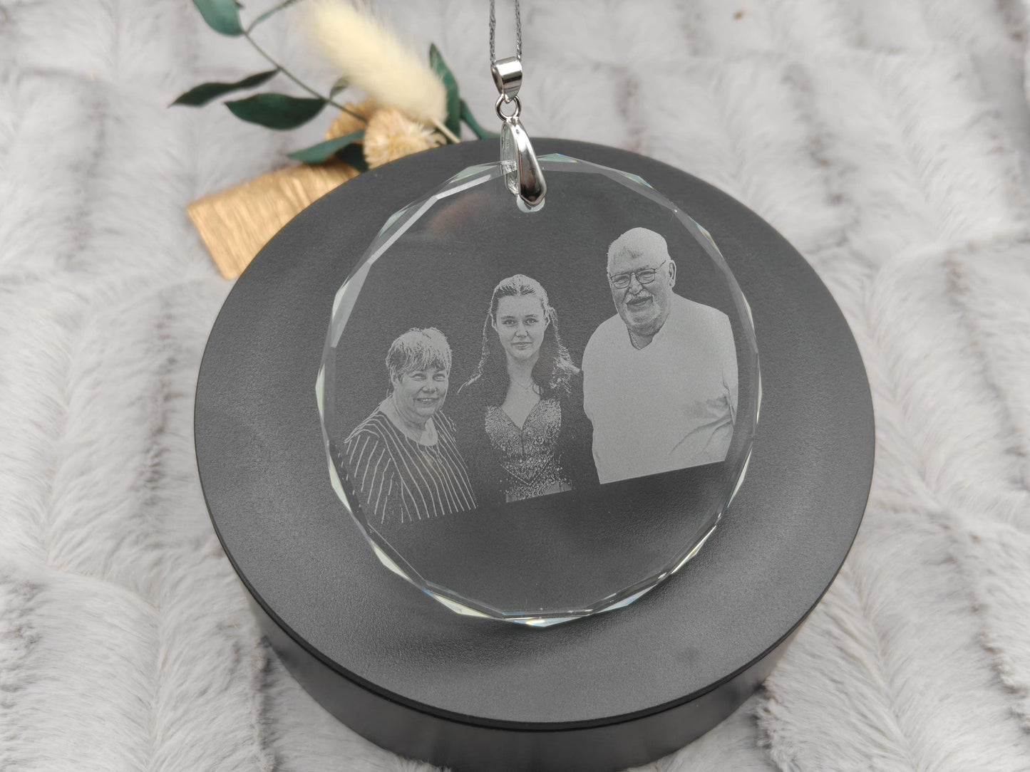 Baumanhänger Kristall mit Fotogravur Christbaumanhänger Baumschmuck Schmuck Weihnachten Fensterschmuck