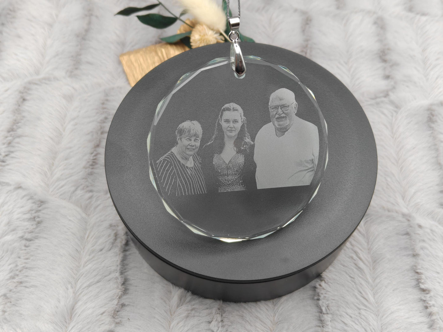 Baumanhänger Kristall mit Fotogravur Christbaumanhänger Baumschmuck Schmuck Weihnachten Fensterschmuck