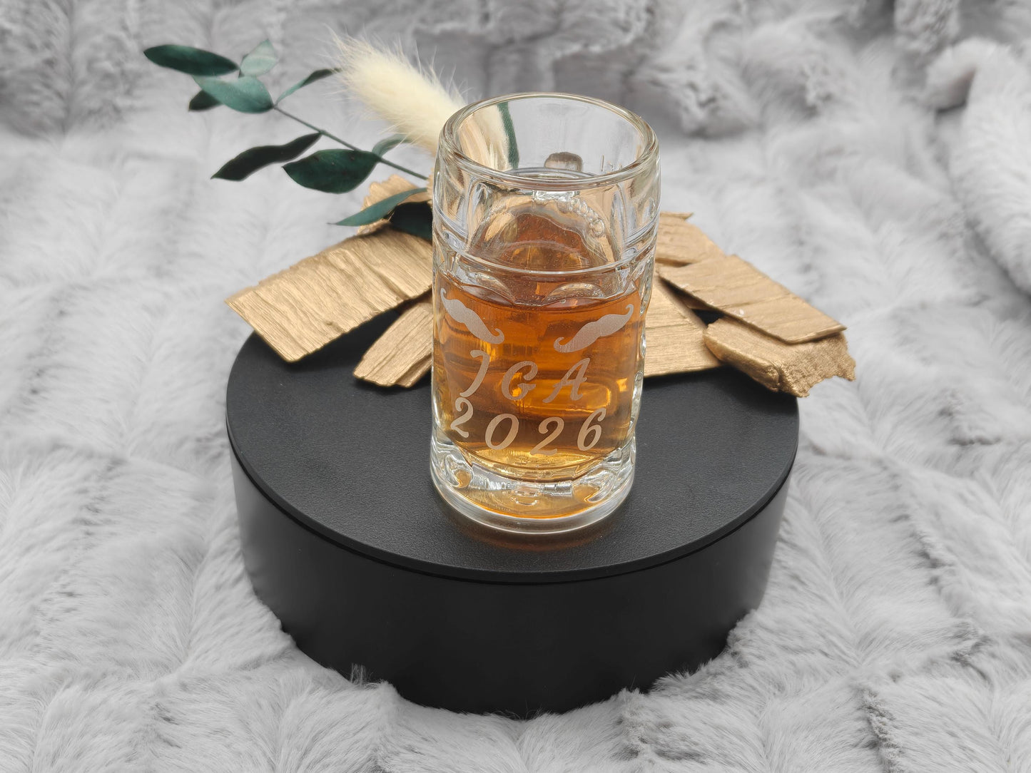 Schnapsglas Mini personalisiert Maßkrug Bierkrug Glas JGA Hochzeit Party Gag 40ml mit individueller Gravur