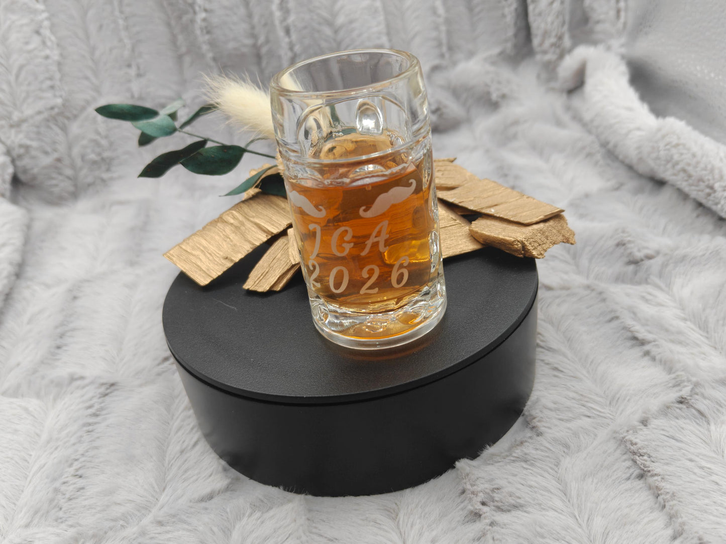 Schnapsglas Mini personalisiert Maßkrug Bierkrug Glas JGA Hochzeit Party Gag 40ml mit individueller Gravur