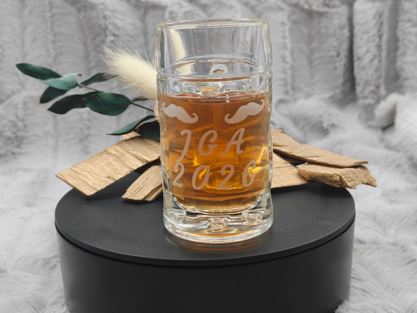 Schnapsglas Mini personalisiert Maßkrug Bierkrug Glas JGA Hochzeit Party Gag 40ml mit individueller Gravur