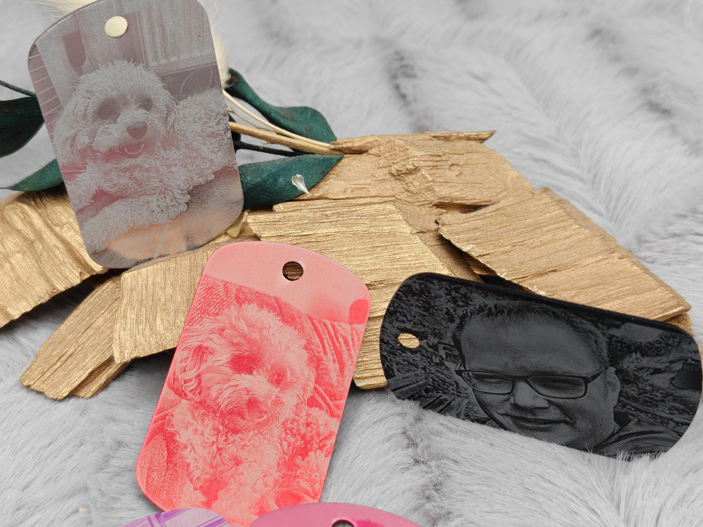 Dog Tag Hundemarke mit Fotogravur aus Aluminium eloxiert | Personalisierte Erkennungsmarke mit Foto | Individueller Anhänger inkl. Kette