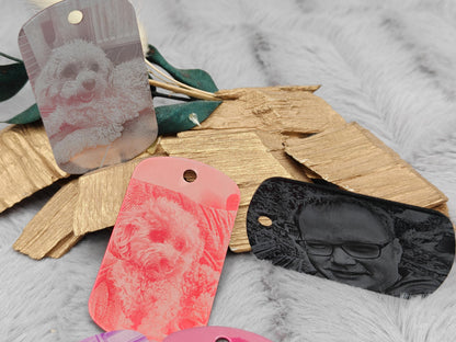 Dog Tag Hundemarke mit Fotogravur aus Aluminium eloxiert | Personalisierte Erkennungsmarke mit Foto | Individueller Anhänger inkl. Kette