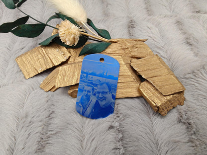 Dog Tag Hundemarke mit Fotogravur aus Aluminium eloxiert | Personalisierte Erkennungsmarke mit Foto | Individueller Anhänger inkl. Kette