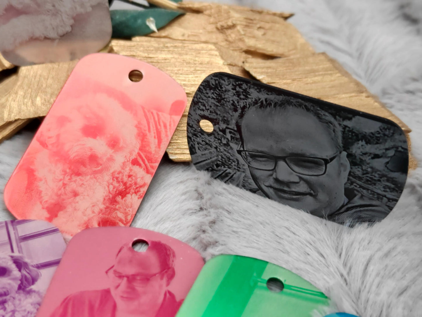 Dog Tag Hundemarke mit Fotogravur aus Aluminium eloxiert | Personalisierte Erkennungsmarke mit Foto | Individueller Anhänger inkl. Kette