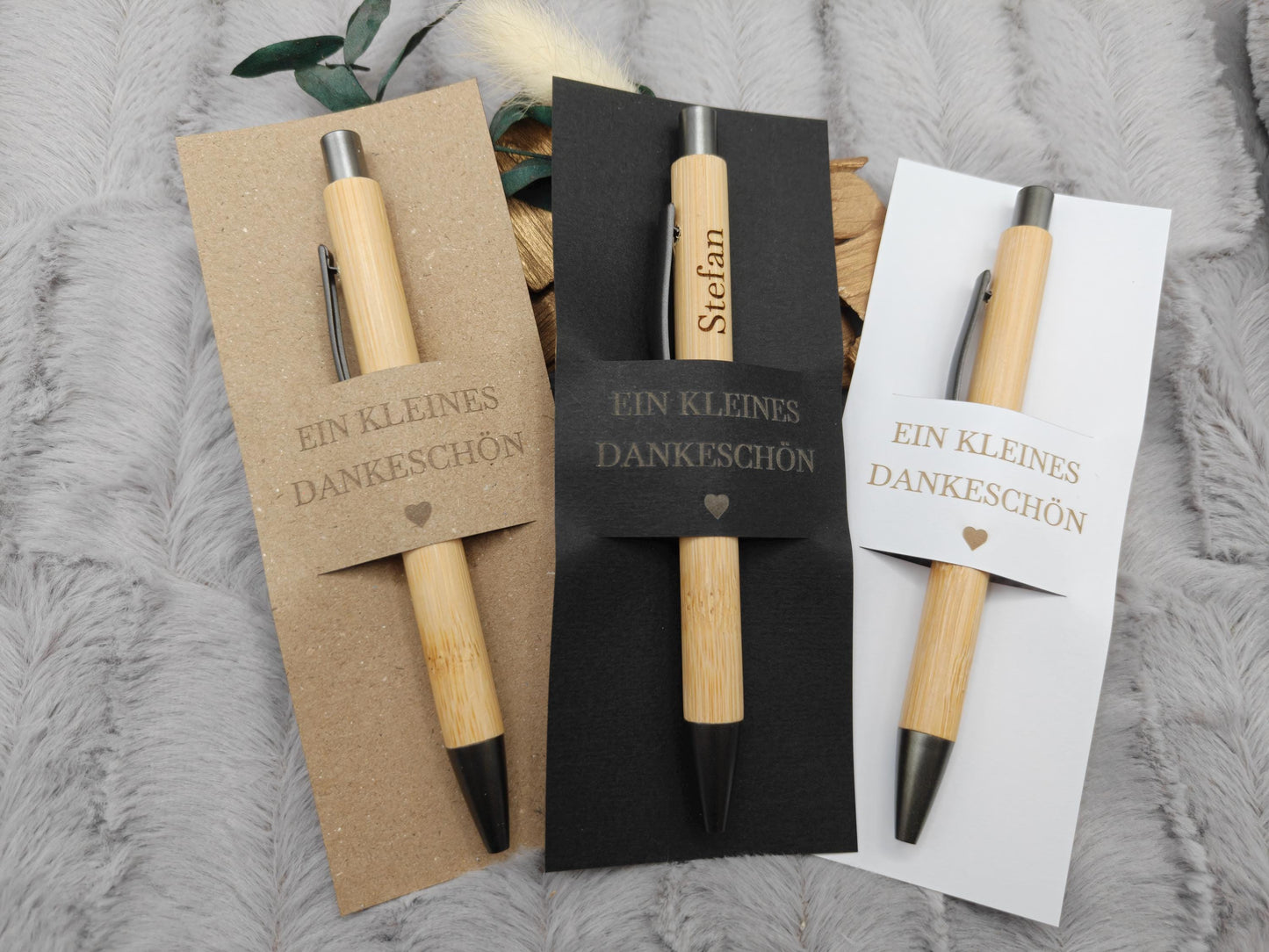 Kugelschreiber personalisiert Kleines Dankeschön 3 edle Farben Geschenk Bambus individueller Gravur