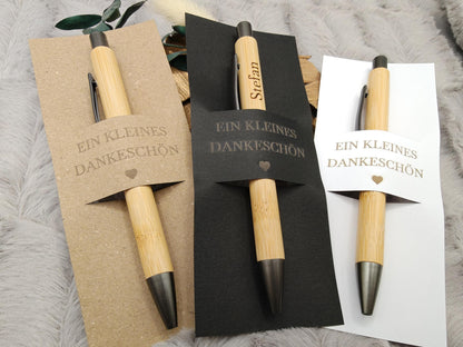 Kugelschreiber personalisiert Kleines Dankeschön 3 edle Farben Geschenk Bambus individueller Gravur