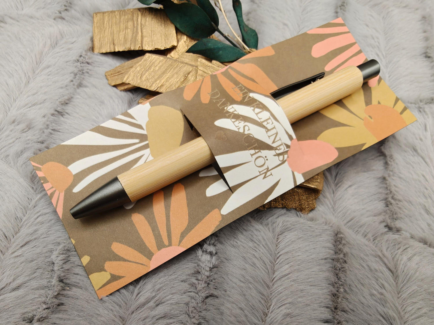 Kugelschreiber personalisiert Kleines Dankeschön 8 florale Muster Geschenk Bambus individueller Gravur