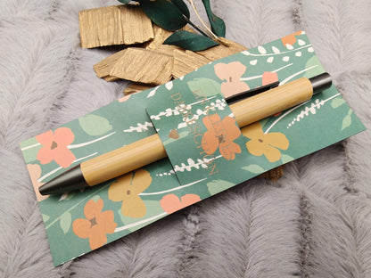Kugelschreiber personalisiert Kleines Dankeschön 8 florale Muster Geschenk Bambus individueller Gravur