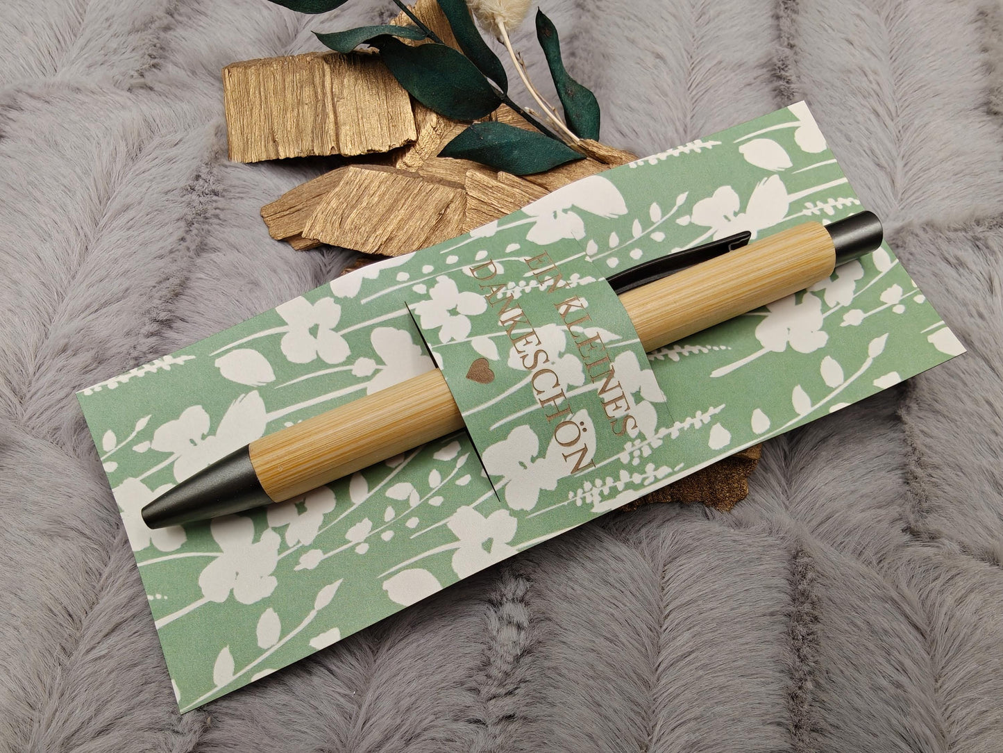 Kugelschreiber personalisiert Kleines Dankeschön 8 florale Muster Geschenk Bambus individueller Gravur