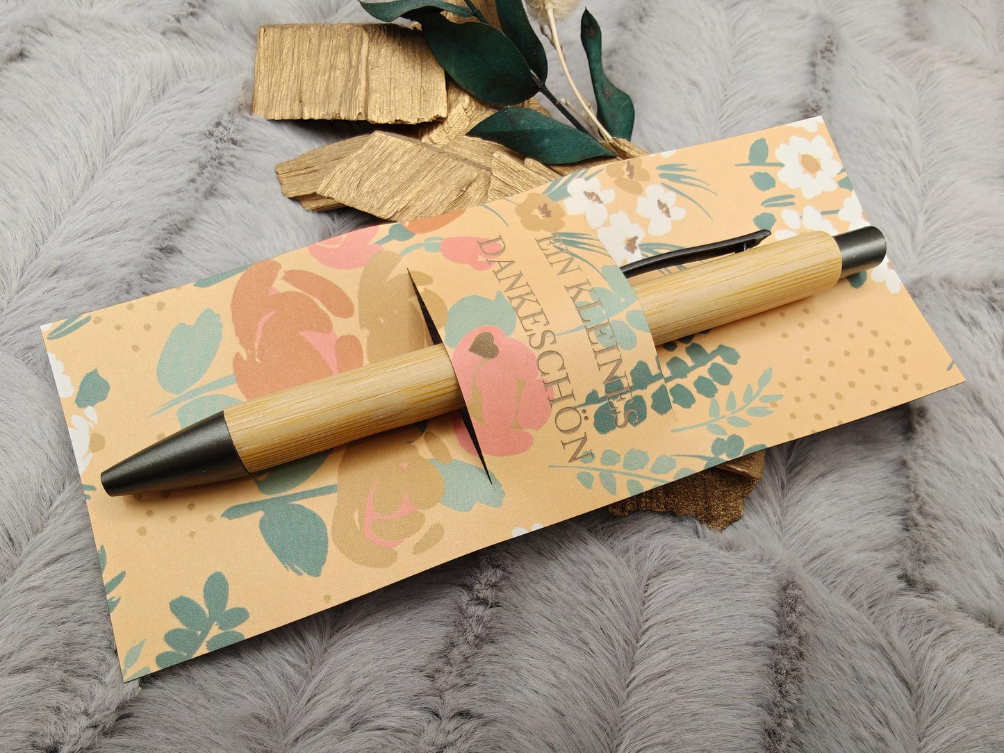 Kugelschreiber personalisiert Kleines Dankeschön 8 florale Muster Geschenk Bambus individueller Gravur