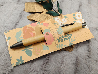 Kugelschreiber personalisiert Kleines Dankeschön 8 florale Muster Geschenk Bambus individueller Gravur