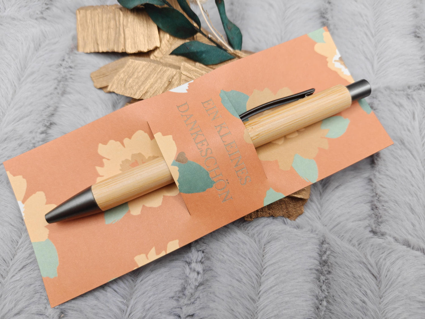 Kugelschreiber personalisiert Kleines Dankeschön 8 florale Muster Geschenk Bambus individueller Gravur