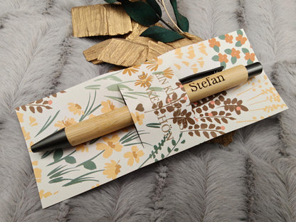 Kugelschreiber personalisiert Kleines Dankeschön 8 florale Muster Geschenk Bambus individueller Gravur