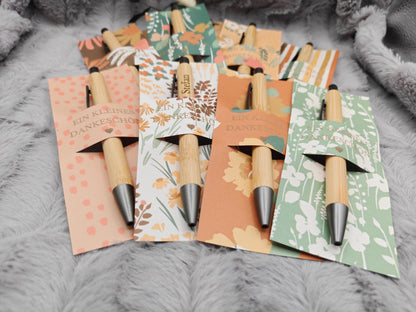 Kugelschreiber personalisiert Kleines Dankeschön 8 florale Muster Geschenk Bambus individueller Gravur