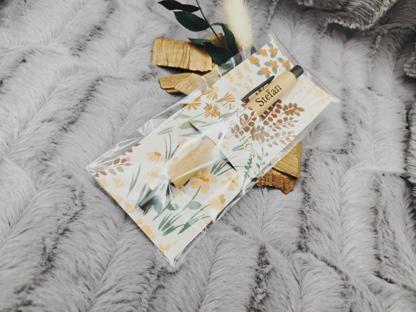 Kugelschreiber personalisiert Kleines Dankeschön 8 florale Muster Geschenk Bambus individueller Gravur
