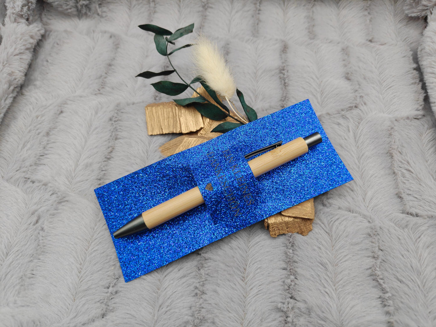 Kugelschreiber personalisiert Kleines Dankeschön 5 Glitzerfarben Glamour Geschenk Bambus individueller Gravur