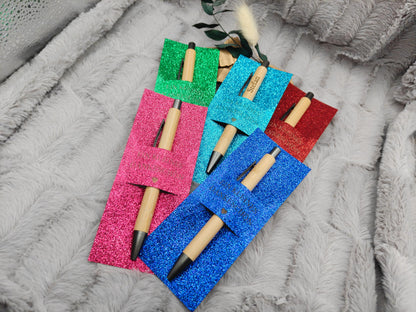 Kugelschreiber personalisiert Kleines Dankeschön 5 Glitzerfarben Glamour Geschenk Bambus individueller Gravur