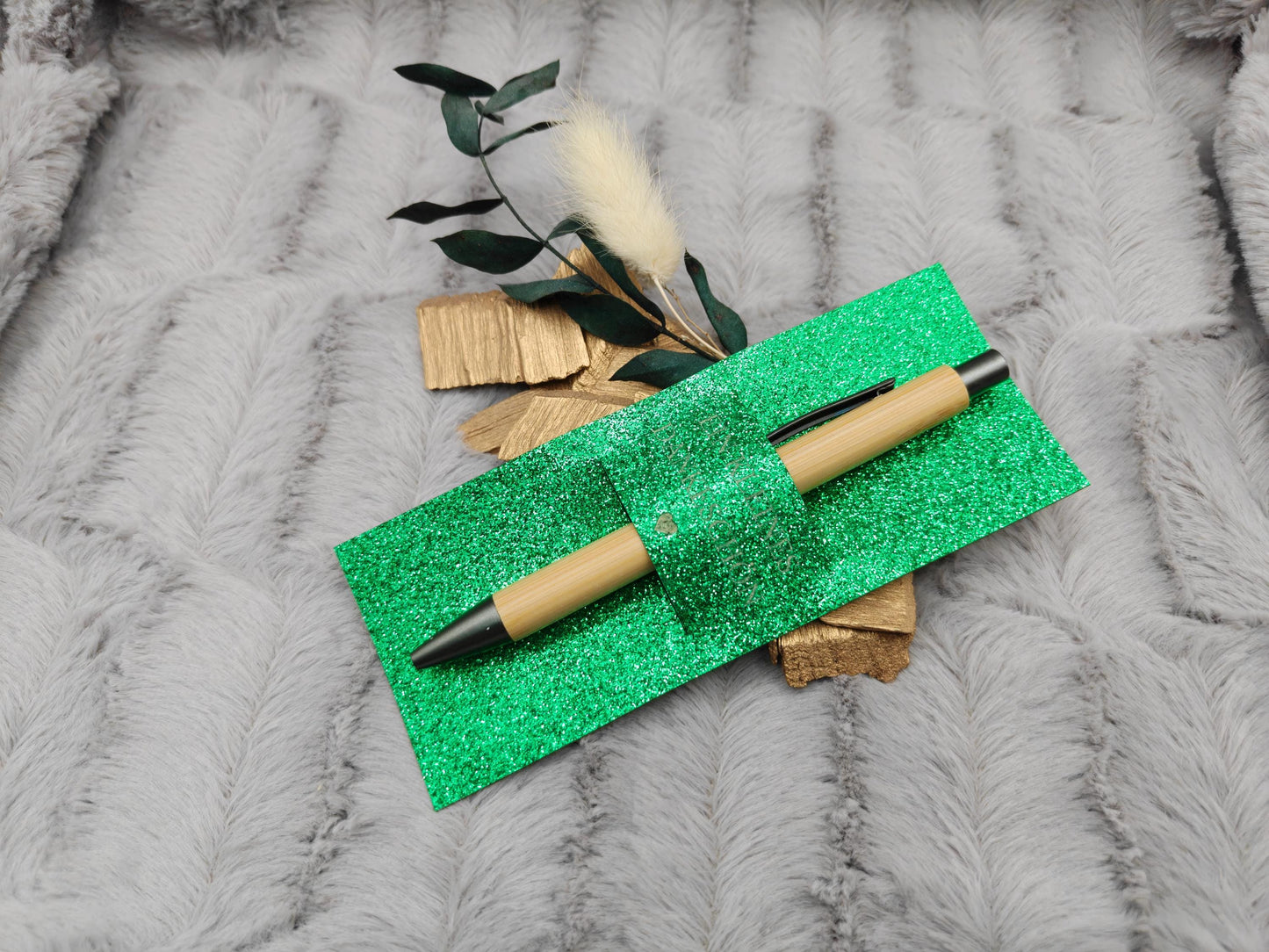 Kugelschreiber personalisiert Kleines Dankeschön 5 Glitzerfarben Glamour Geschenk Bambus individueller Gravur