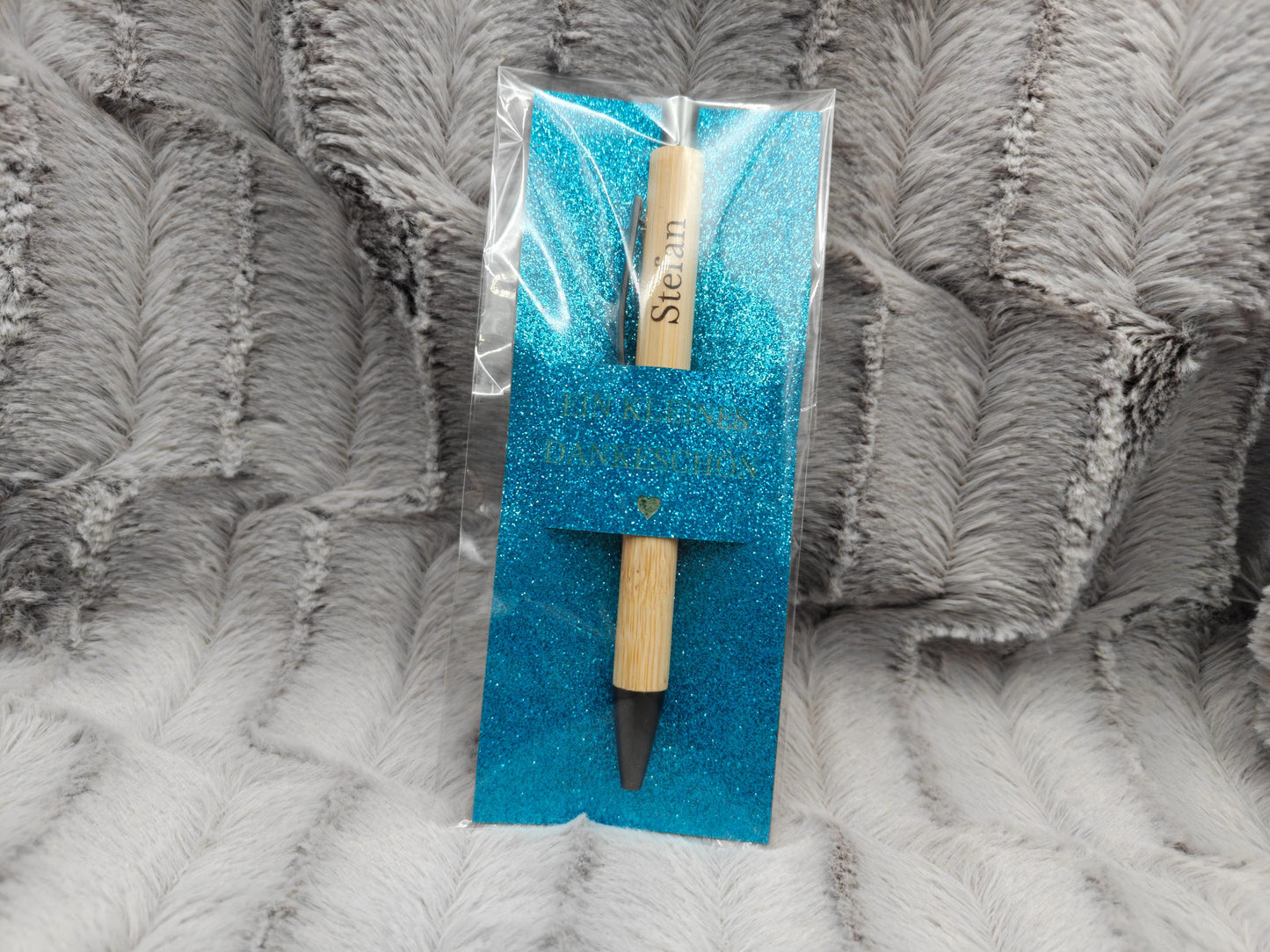 Kugelschreiber personalisiert Kleines Dankeschön 5 Glitzerfarben Glamour Geschenk Bambus individueller Gravur