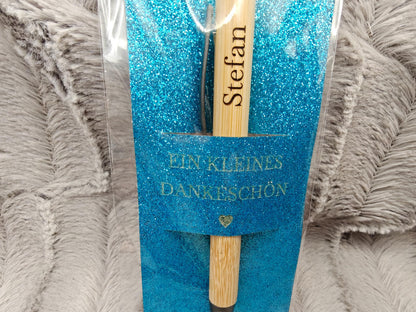 Kugelschreiber personalisiert Kleines Dankeschön 5 Glitzerfarben Glamour Geschenk Bambus individueller Gravur