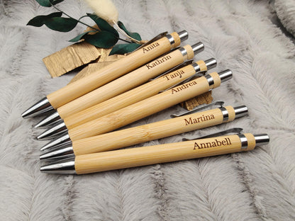 Abschiedsgeschenk Kugelschreiber personalisiert aus Bambus mit Gravur schwarz Kuli Stift Holz Geschenk Gift