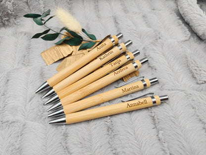 Abschiedsgeschenk Kugelschreiber personalisiert aus Bambus mit Gravur schwarz Kuli Stift Holz Geschenk Gift