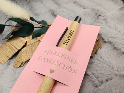 Kugelschreiber personalisiert Kleines Dankeschön 5 pastellfarben Geschenk Bambus individueller Gravur