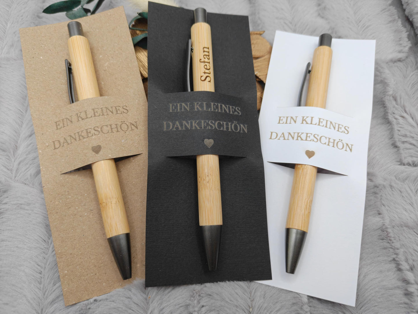 Kugelschreiber personalisiert Kleines Dankeschön 3 edle Farben Geschenk Bambus individueller Gravur