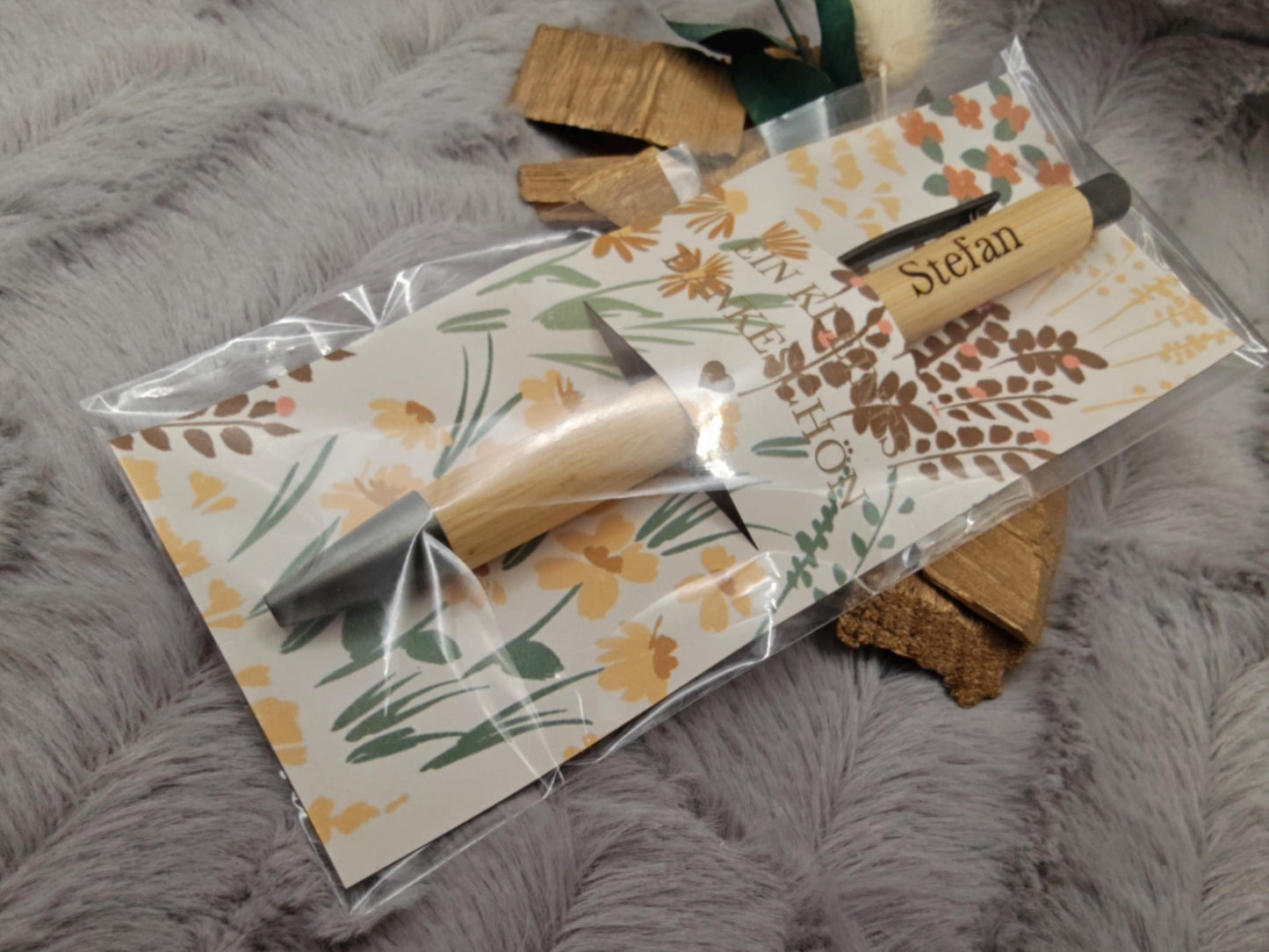 Kugelschreiber personalisiert Kleines Dankeschön 8 florale Muster Geschenk Bambus individueller Gravur