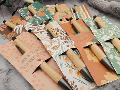 Kugelschreiber personalisiert Kleines Dankeschön 8 florale Muster Geschenk Bambus individueller Gravur